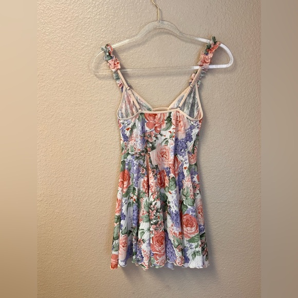 Floral Vintage Mesh Keyhole Ruffle Sleeve Strap 3D Flowers Babydoll Dress Size S - Picture 3 of 15